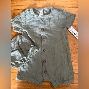 Carter's Olive Baby Romper and Hat set